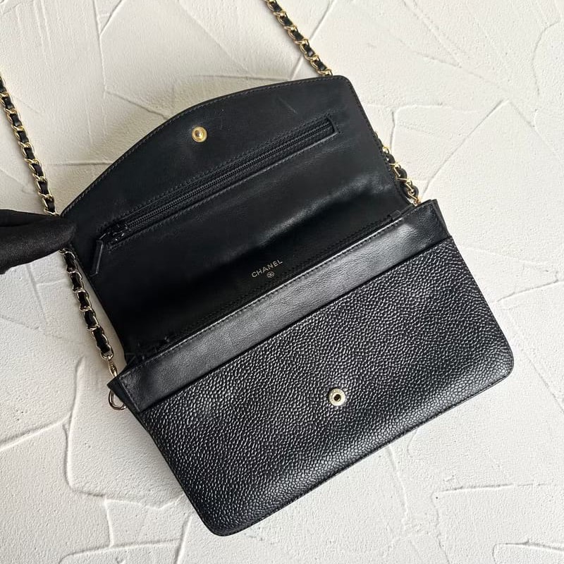 【LA LUNE】稀有中古包 Chanel黑色魚子醬皮革WOC斜背包 長夾 單肩包 側背包-8