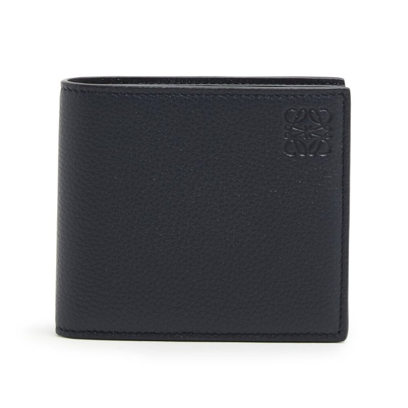 【LOEWE 羅威】Bifold 粒面小牛皮 壓紋 雙摺 皮夾 卡夾 短夾 深藍色 C660302X05-0