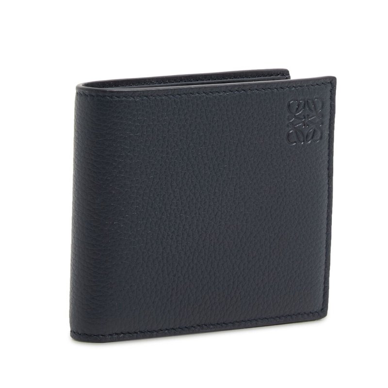 【LOEWE 羅威】Bifold 粒面小牛皮 壓紋 雙摺 皮夾 卡夾 短夾 深藍色 C660302X05-1