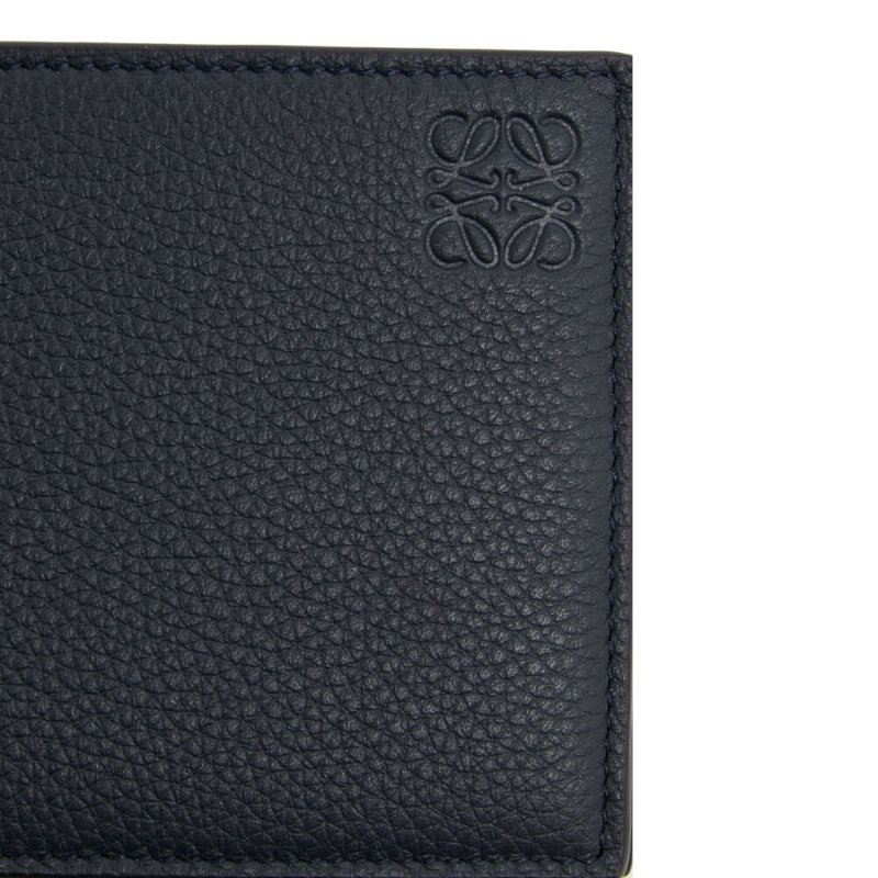【LOEWE 羅威】Bifold 粒面小牛皮 壓紋 雙摺 皮夾 卡夾 短夾 深藍色 C660302X05-2