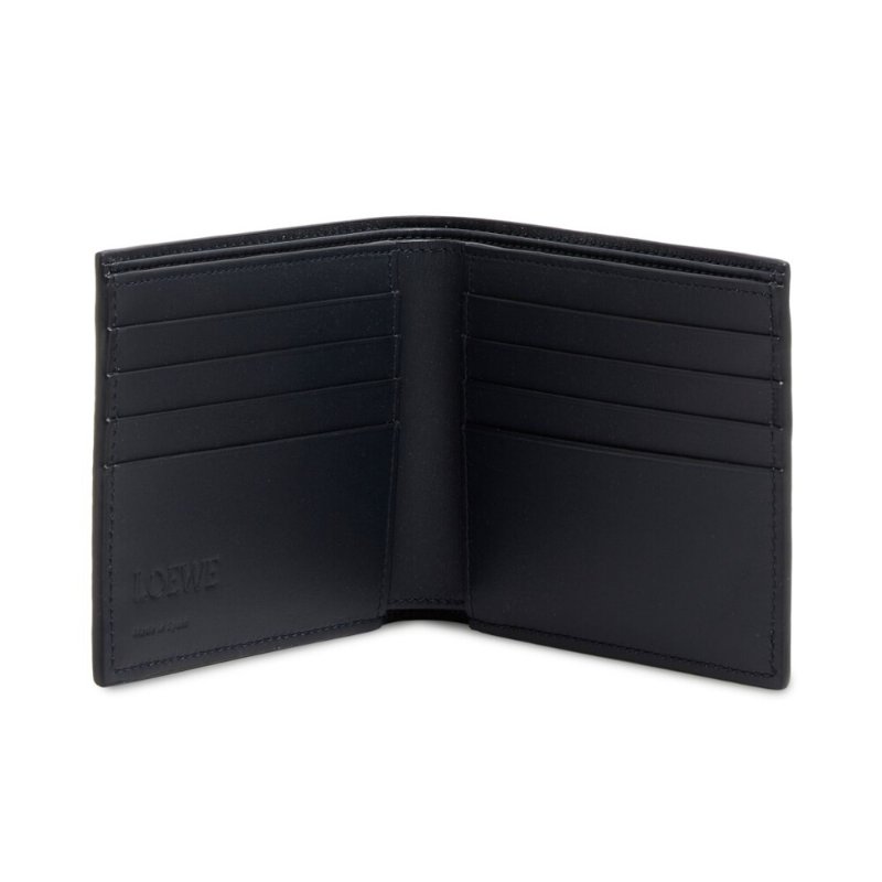 【LOEWE 羅威】Bifold 粒面小牛皮 壓紋 雙摺 皮夾 卡夾 短夾 深藍色 C660302X05-3