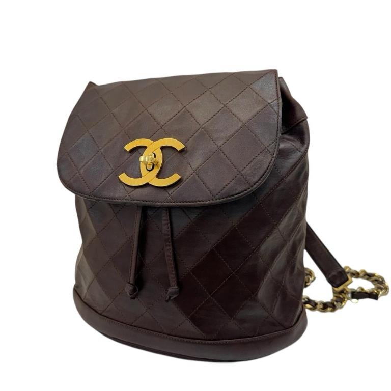 Chanel 後背包 咖啡金扣-0