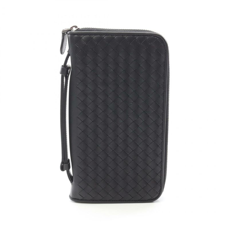 BOTTEGA VENETA Intrecciato Around 長版皮夾 169730 皮革 黑色 二手 男士-0