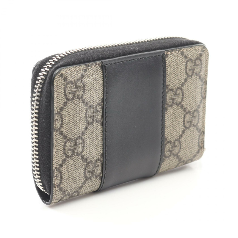 GUCCI GG Supreme 圓形皮夾 451242 帆布皮革 米色 黑色 二手 女士-1