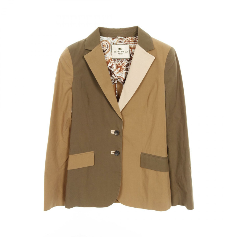 ETRO 瘋狂圖案剪裁外套 141-15095-8429 棉質米色卡其色二手女款-0