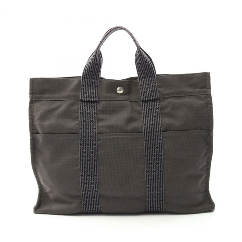 HERMES Herline MM 手提包 100951M 尼龍帆布灰色二手男女通用 SHW