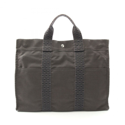 HERMES Herline MM 手提包 100951M 尼龍帆布灰色二手男女通用 SHW
