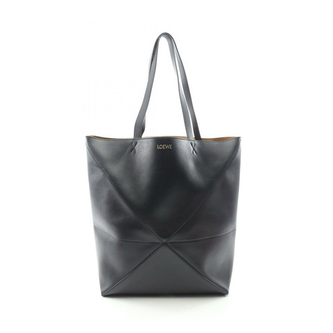 LOEWE Puzzle Fold Tote 大號手提包 B933Q18X01 皮革 黑色 二手 女士