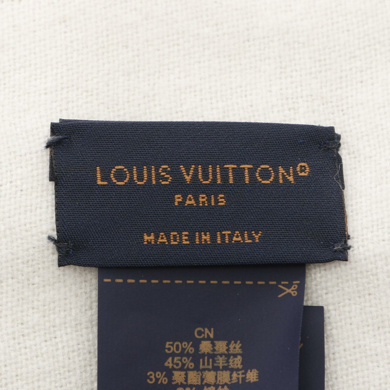 LOUIS VUITTON 終極閃耀圍巾 M77855 真絲羊絨米色字母圖案二手-1