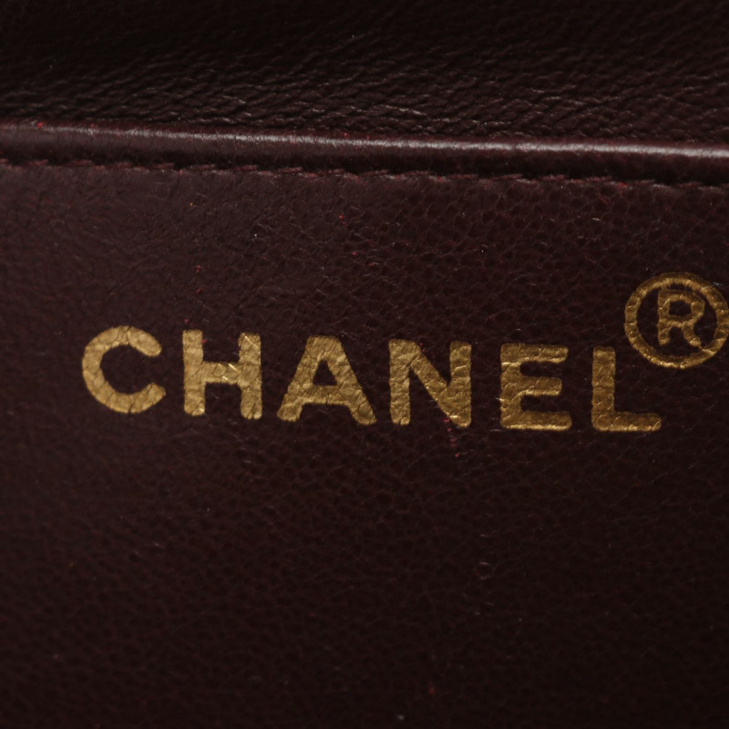 CHANEL 人字形 V 型針腳斜背鏈條包 手提單肩包 小羊皮 波爾多紅 GHW-3