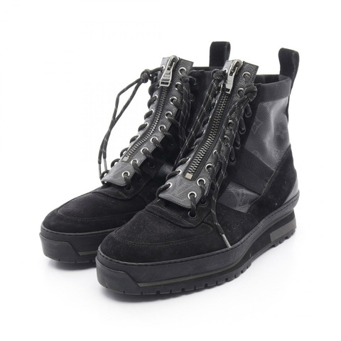 LOUIS VUITTON Harlem Line Monogram Eclipse 靴子 PVC 塗層帆布絨面革黑色二手男式