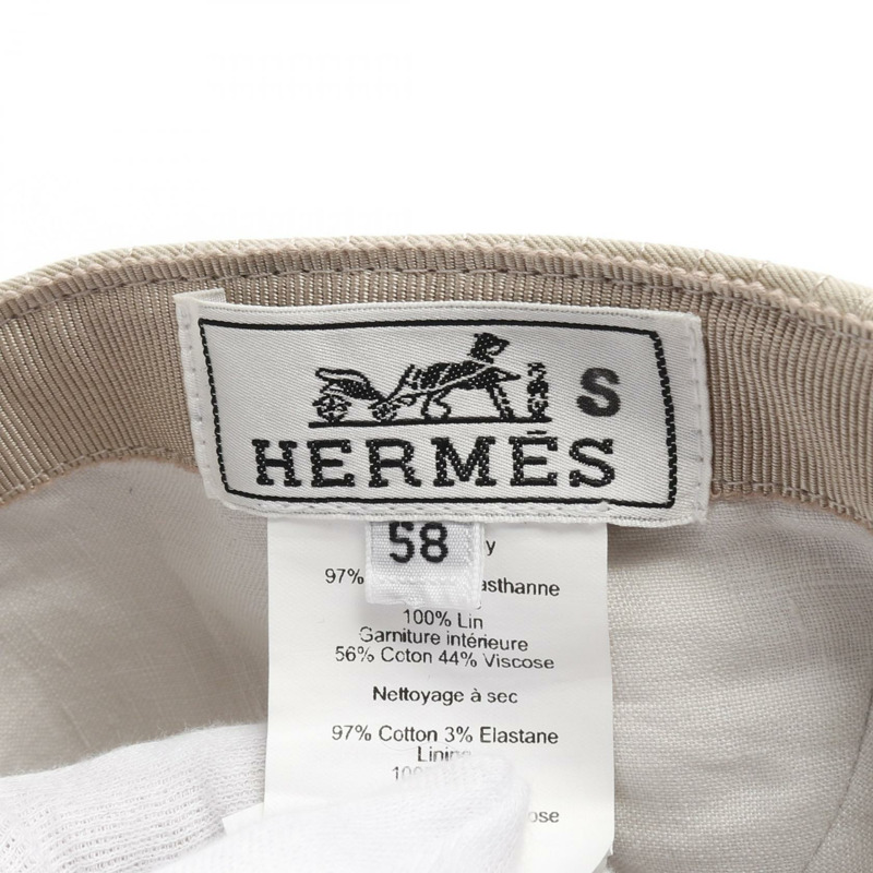 HERMES 帽子 棉質 米色 米色 二手 女士-3