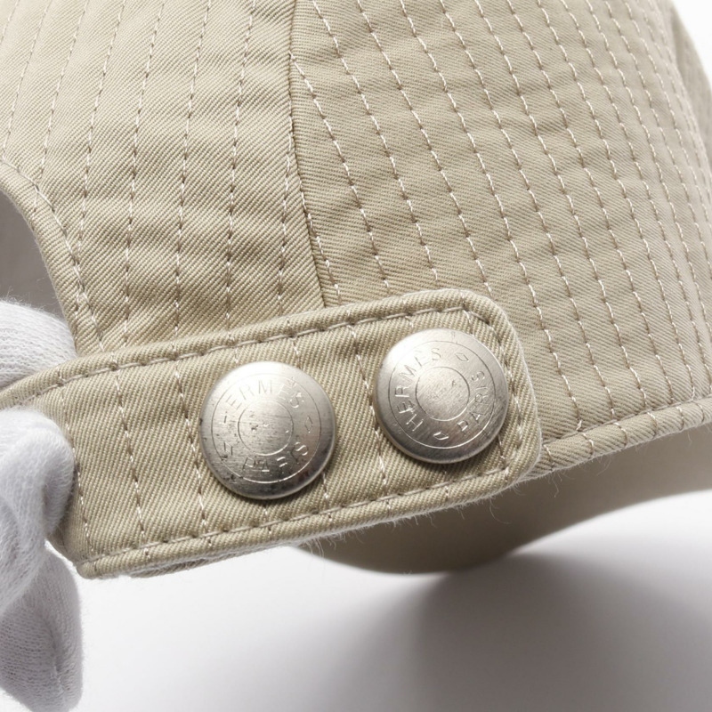 HERMES 帽子 棉質 米色 米色 二手 女士-7