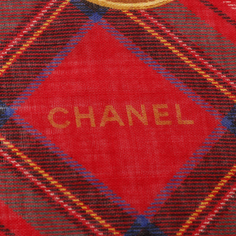 CHANEL COCO 馬克圍巾 絲綢 羊絨 紅色 多色 二手 女款 CC-1