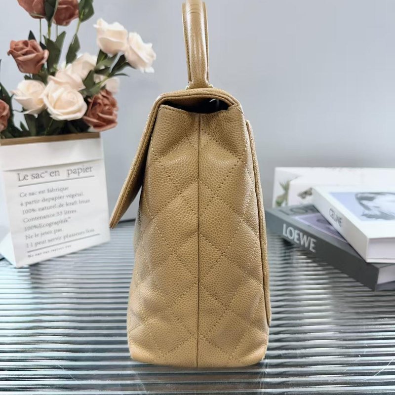 CHANEL香奈兒 Trapezoid kelly手提包 奶茶色金扣 荔枝紋牛皮 Vintage中古公文行政包-1