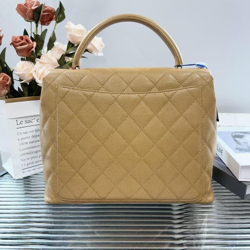 CHANEL香奈兒 Trapezoid kelly手提包 奶茶色金扣 荔枝紋牛皮 Vintage中古公文行政包-2