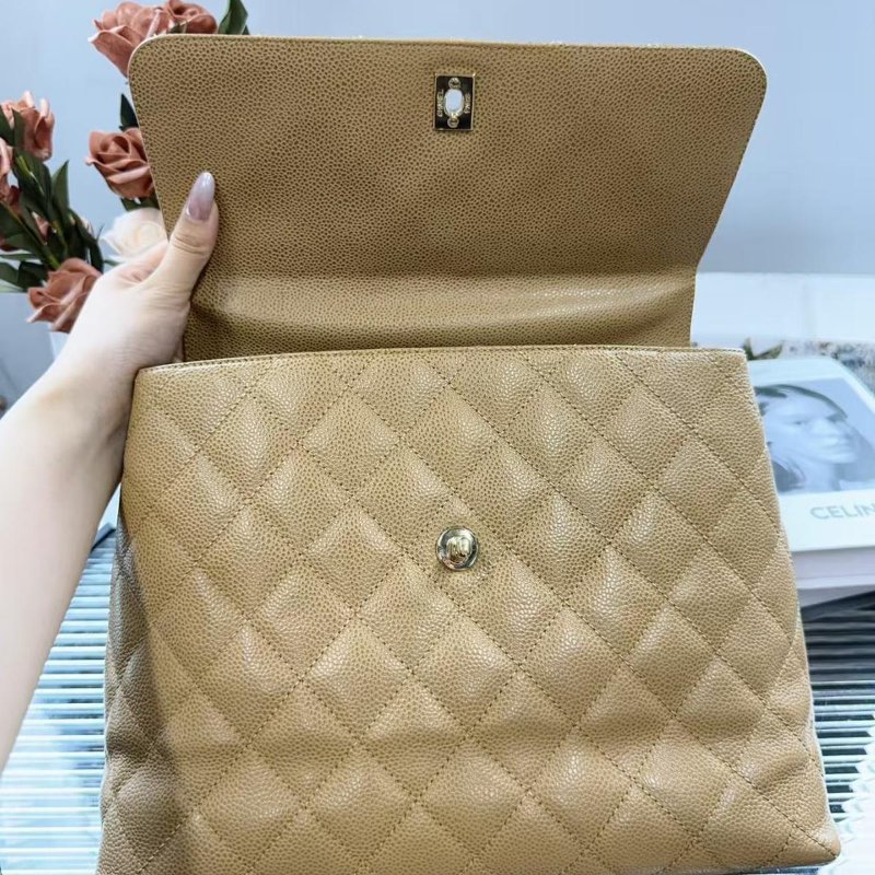 CHANEL香奈兒 Trapezoid kelly手提包 奶茶色金扣 荔枝紋牛皮 Vintage中古公文行政包-3