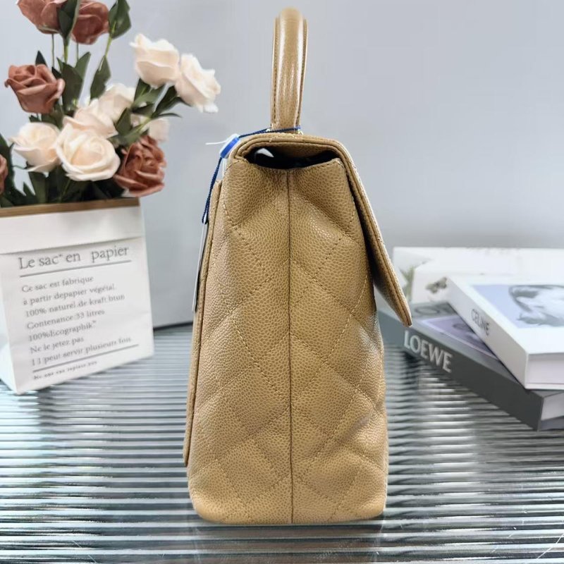 CHANEL香奈兒 Trapezoid kelly手提包 奶茶色金扣 荔枝紋牛皮 Vintage中古公文行政包-5