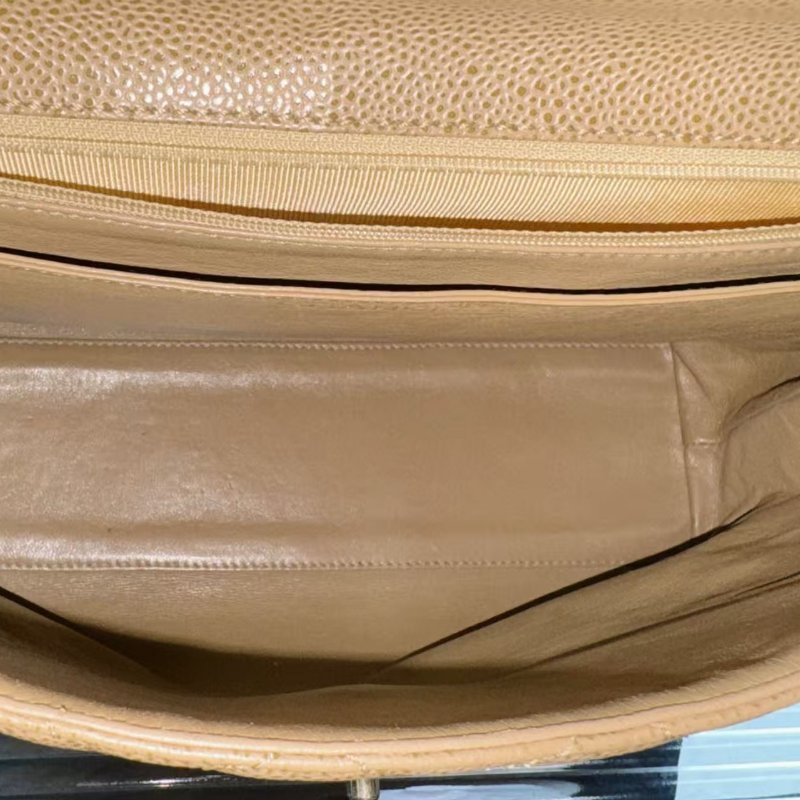 CHANEL香奈兒 Trapezoid kelly手提包 奶茶色金扣 荔枝紋牛皮 Vintage中古公文行政包-6