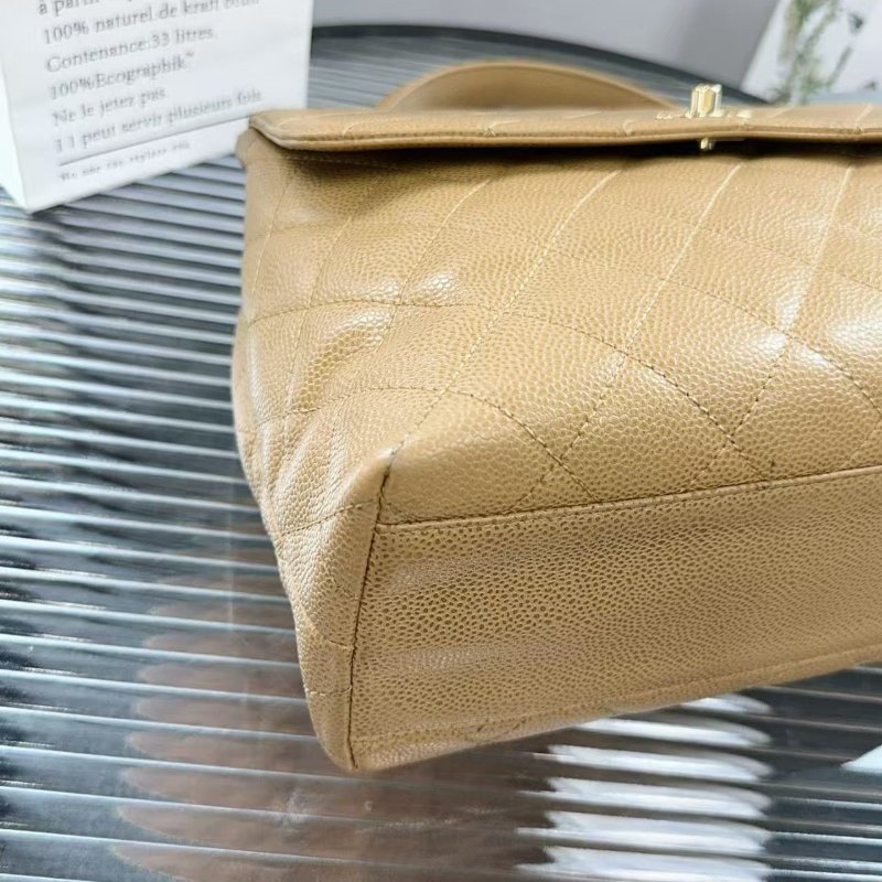 CHANEL香奈兒 Trapezoid kelly手提包 奶茶色金扣 荔枝紋牛皮 Vintage中古公文行政包-7