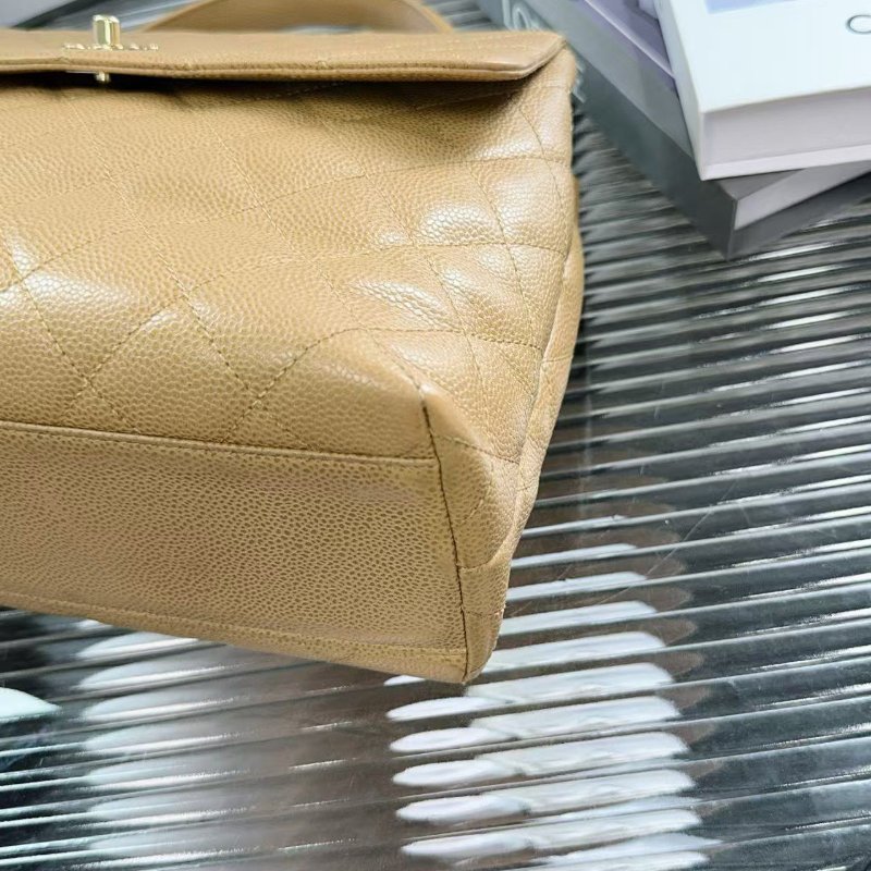 CHANEL香奈兒 Trapezoid kelly手提包 奶茶色金扣 荔枝紋牛皮 Vintage中古公文行政包-9