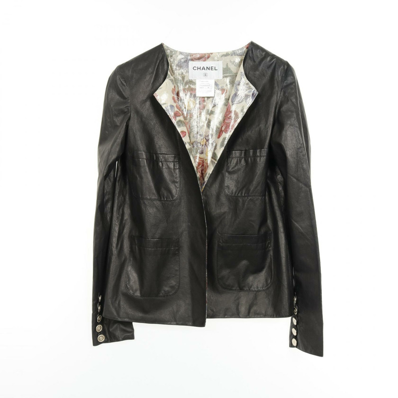香奈兒黑色皮革無色外套 P50696W05613 二手女款-0