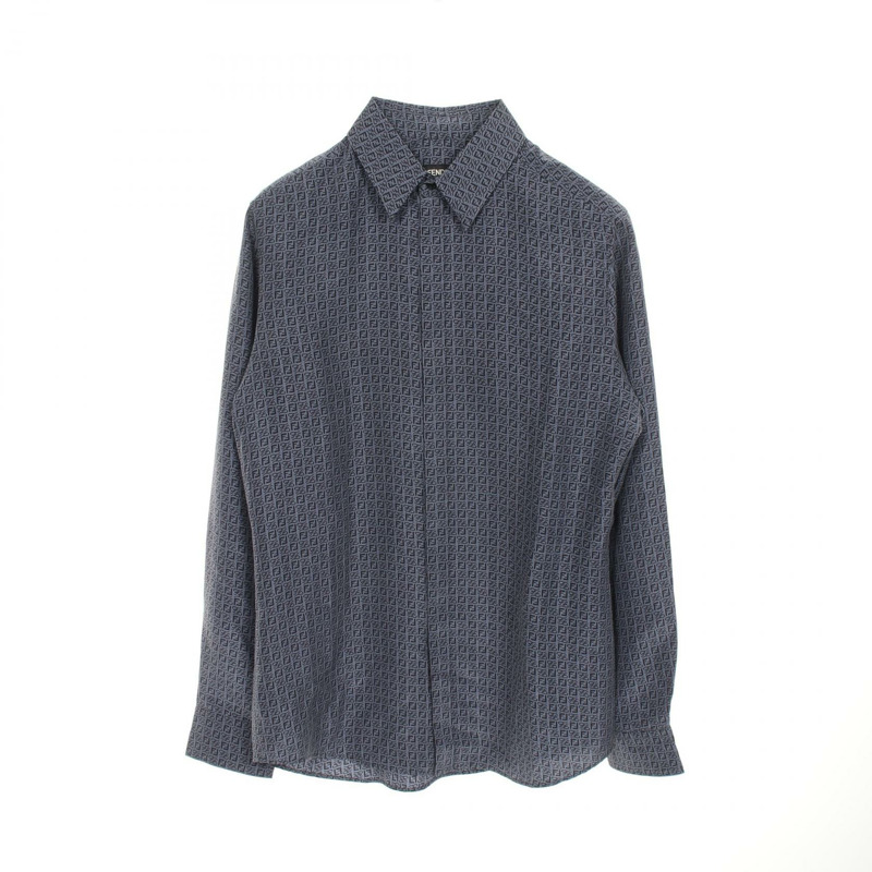 FENDI Zucca Calligraphy 長袖襯衫 FS0585 AI8P 絲灰色 二手 男款 #39-0