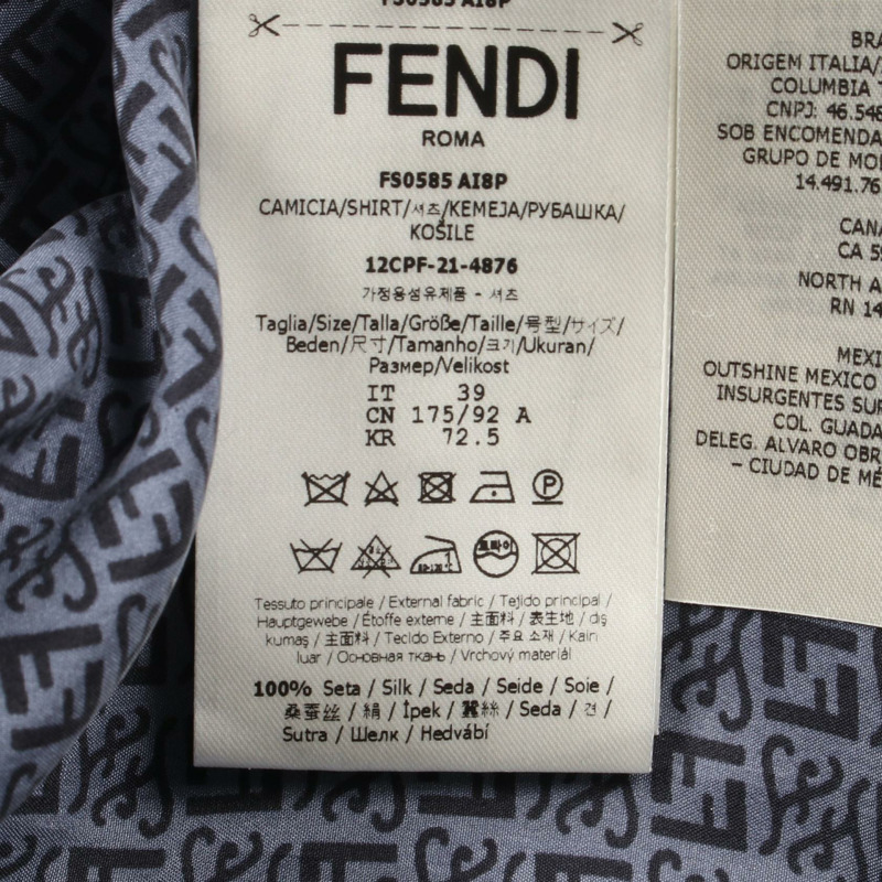 FENDI Zucca Calligraphy 長袖襯衫 FS0585 AI8P 絲灰色 二手 男款 #39-3