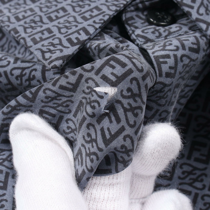 FENDI Zucca Calligraphy 長袖襯衫 FS0585 AI8P 絲灰色 二手 男款 #39-4