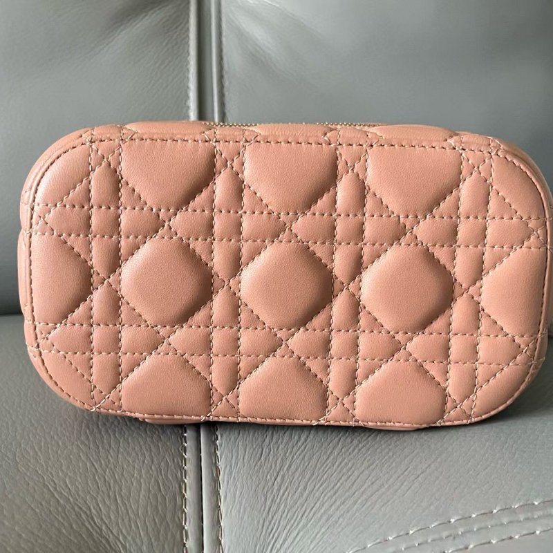 Dior 化妝盒 vanity系列盒子包 玫瑰粉色羊皮革藤格紋 肩帶款 女士斜挎單肩包-2