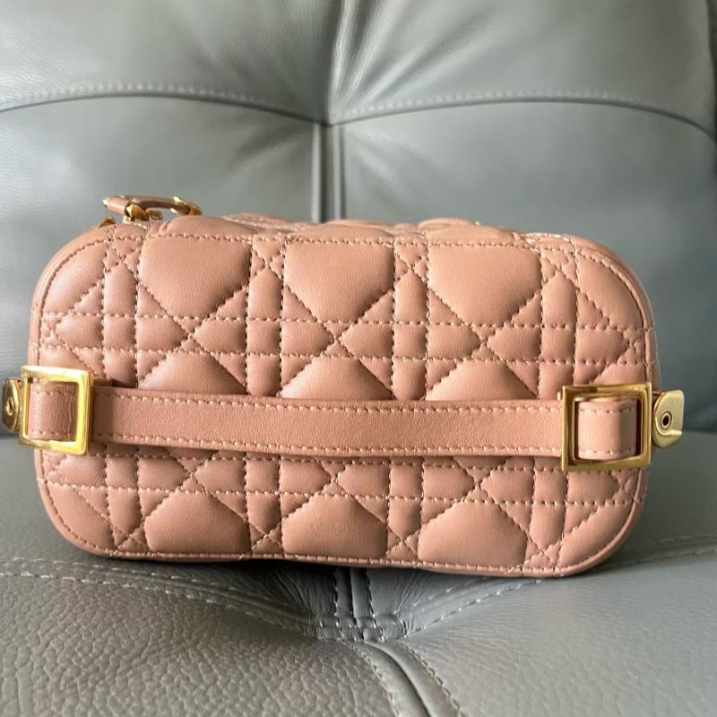 Dior 化妝盒 vanity系列盒子包 玫瑰粉色羊皮革藤格紋 肩帶款 女士斜挎單肩包-5