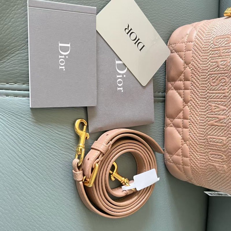 Dior 化妝盒 vanity系列盒子包 玫瑰粉色羊皮革藤格紋 肩帶款 女士斜挎單肩包-7