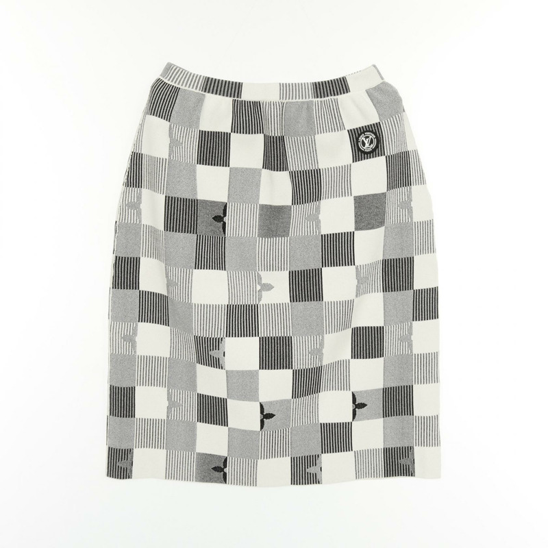 LOUIS VUITTON Pop Monogram Damier 針織半身裙 RW231WXL0FOKZ06 人造絲尼龍白色二手女款-0