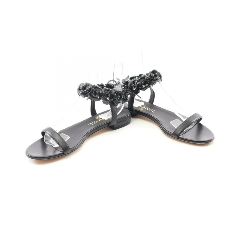 香奈兒 Camelia 平底涼鞋 G31793 漆皮黑色二手女款 38.5 CC-2