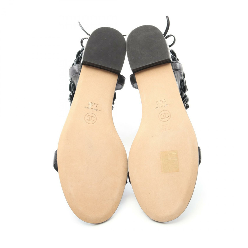 香奈兒 Camelia 平底涼鞋 G31793 漆皮黑色二手女款 38.5 CC-3