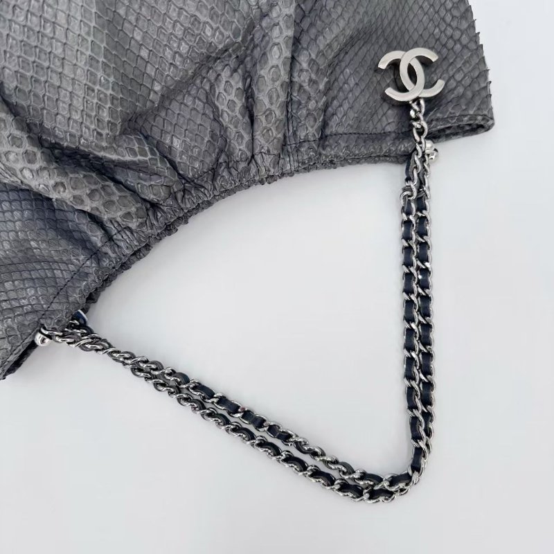 CHANEL/香奈兒 晚宴腋下包 中古款月亮包 稀有灰色蛇皮手提包-3