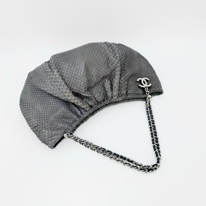 CHANEL/香奈兒 晚宴腋下包 中古款月亮包 稀有灰色蛇皮手提包-4