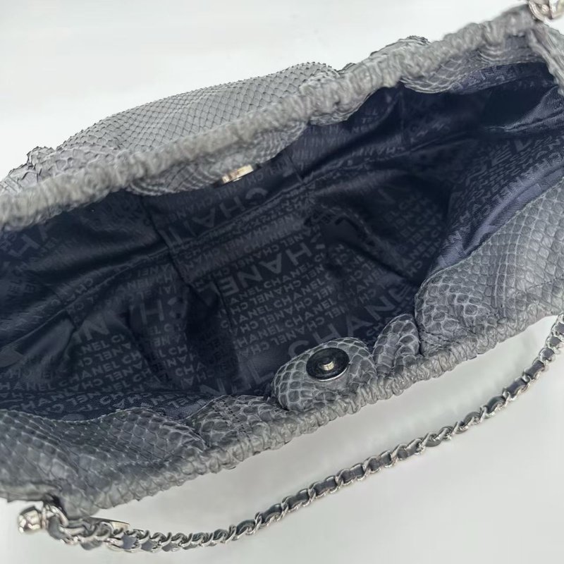 CHANEL/香奈兒 晚宴腋下包 中古款月亮包 稀有灰色蛇皮手提包-6