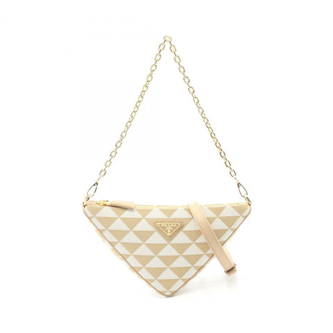PRADA 三角形 TRIANGOLO JACQU 肩背包 IBC543 帆布 米白色 二手 女款