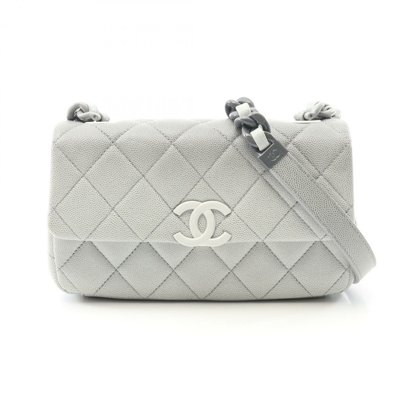 CHANEL 迷你 Matelasse 斜背包鏈條單肩包 AS4598 小牛皮 灰色 二手-0