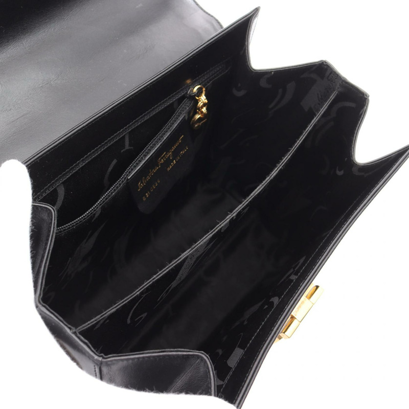Salvatore Ferragamo Gancini 兩用單背包 21 0536 黑色皮革 二手 金色五金-2