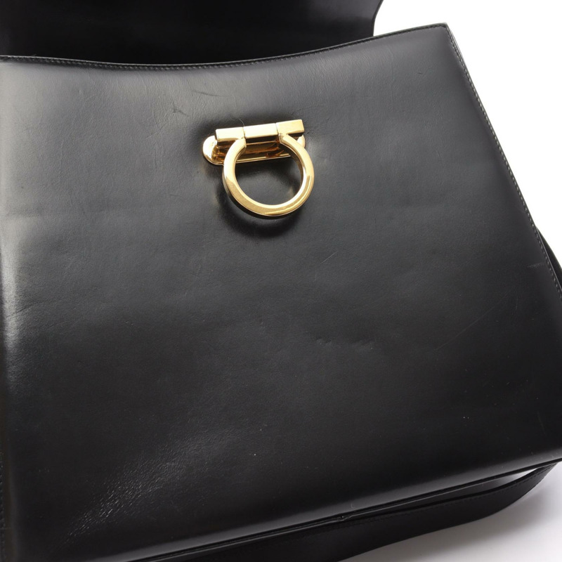 Salvatore Ferragamo Gancini 兩用單背包 21 0536 黑色皮革 二手 金色五金-5