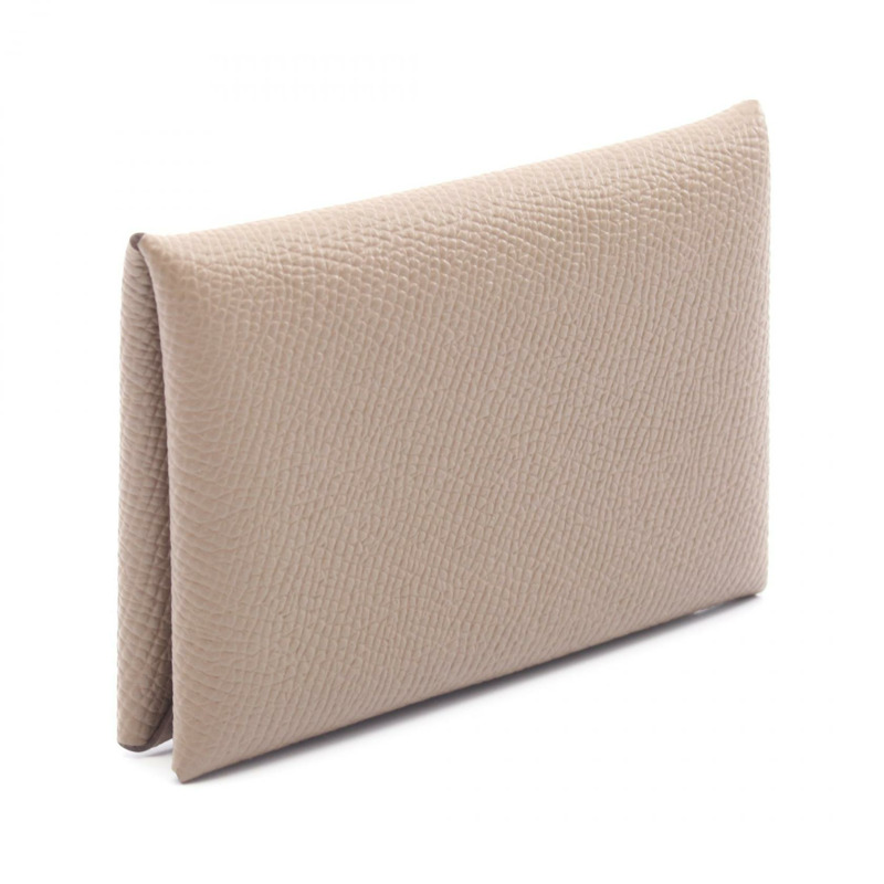 愛馬仕 Calvi 零錢包 B Epsom 棕色 Etoupe 灰色 二手 SHW-1