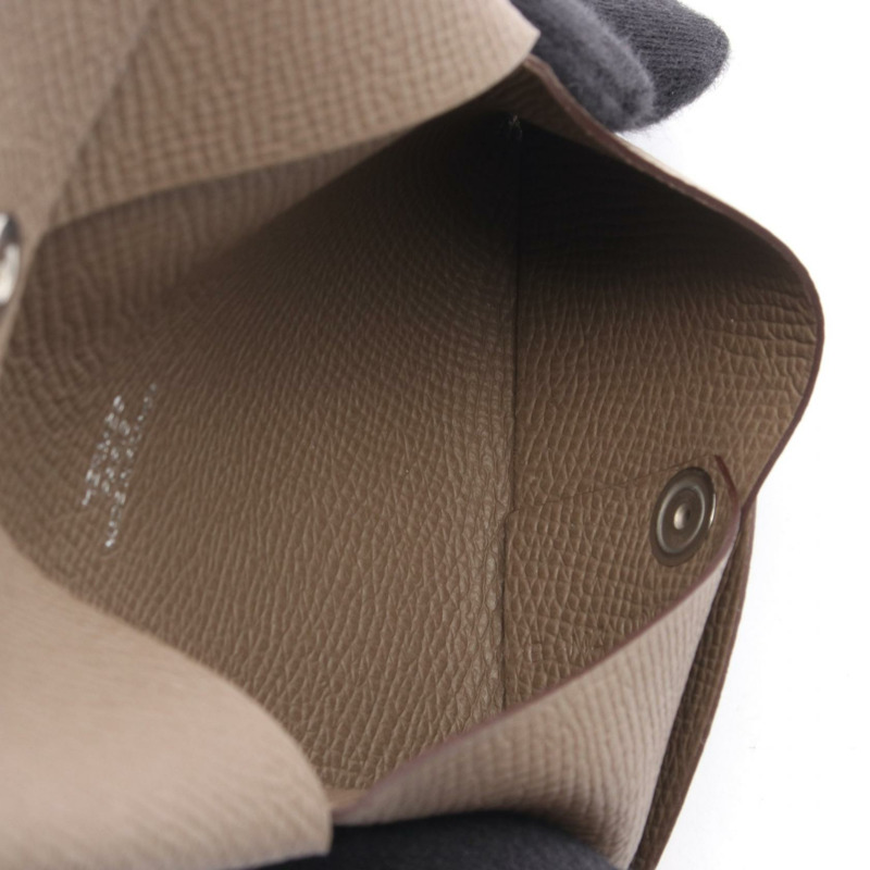 愛馬仕 Calvi 零錢包 B Epsom 棕色 Etoupe 灰色 二手 SHW-2