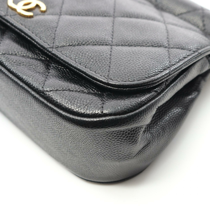 CHANEL 斜背包鏈條單肩包 小牛皮 黑色 GHW 二手 女款 CC-7