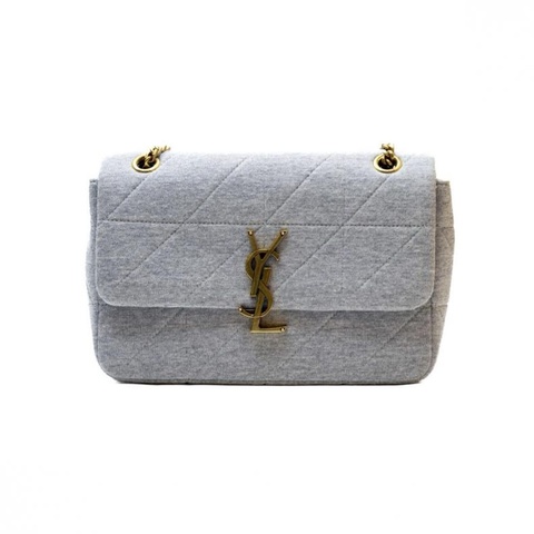 SAINT LAURENT(聖羅蘭) SAINT LAURENT JAMIE系列針織鏈條包灰金24cm