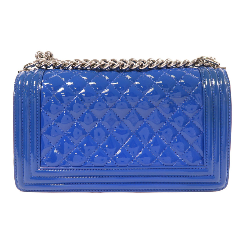 CHANEL 漆皮皮革Boy 25銀扣鏈帶肩背袋-1