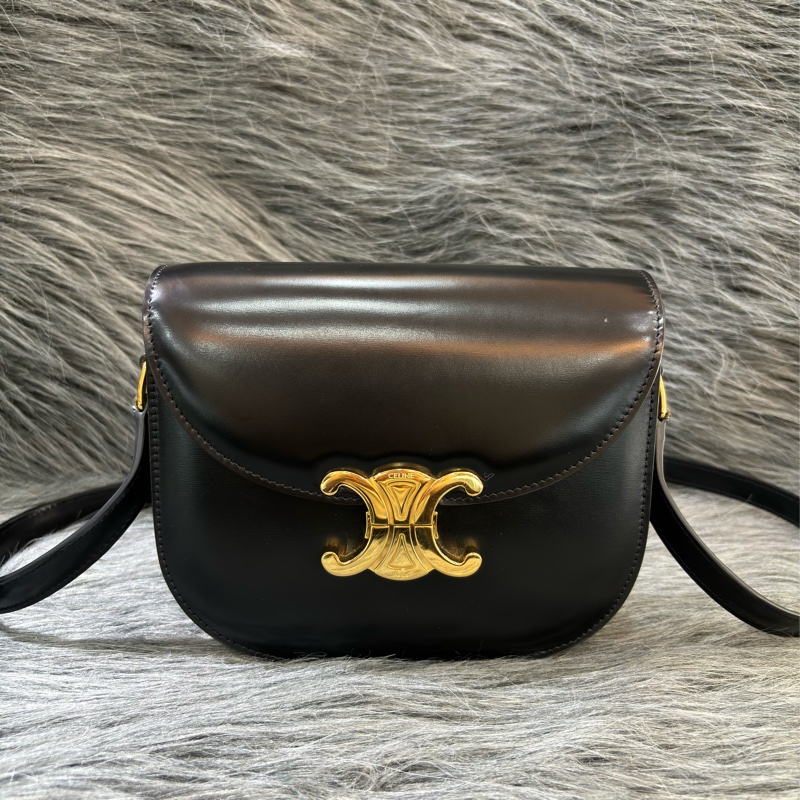 CELINE 110413 TEEN BESACE CLEA Box TRIOMPHE 凱旋門金釦 黑色牛皮 肩背包 斜背包手拿包-0
