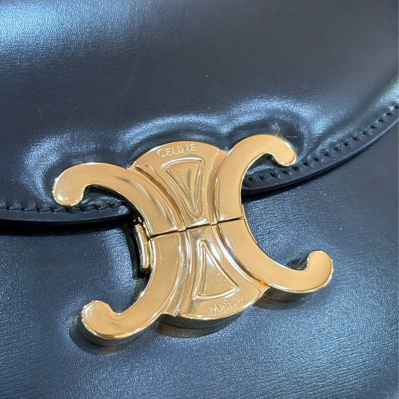 CELINE 110413 TEEN BESACE CLEA Box TRIOMPHE 凱旋門金釦 黑色牛皮 肩背包 斜背包手拿包-11