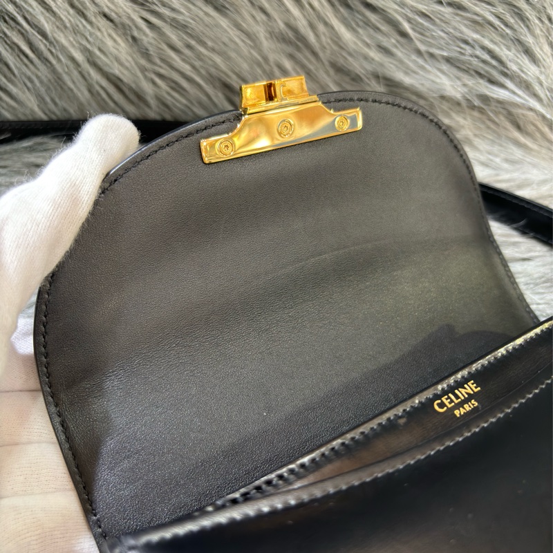 CELINE 110413 TEEN BESACE CLEA Box TRIOMPHE 凱旋門金釦 黑色牛皮 肩背包 斜背包手拿包-17